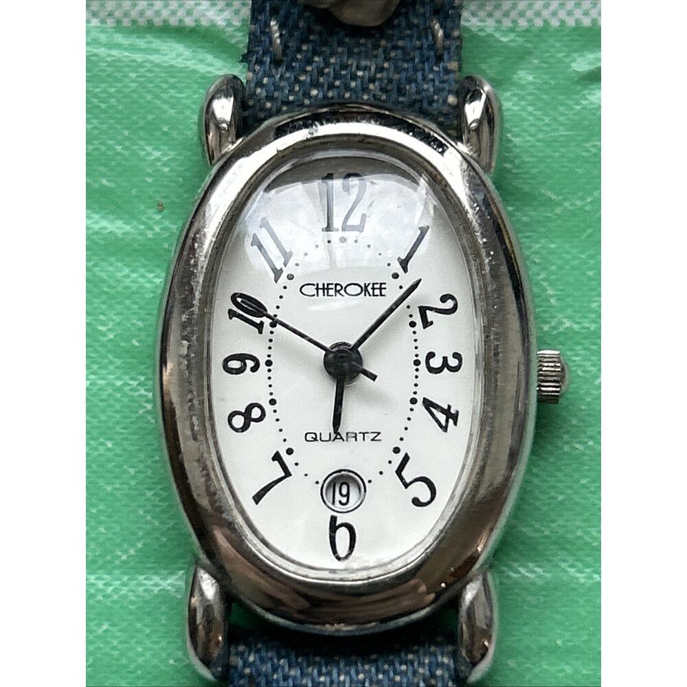 Cherokee Silver Tone Denim Band Women’s Quartz Watch